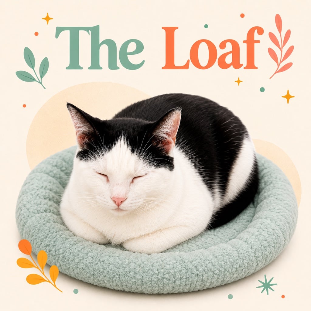Black and white cat sleeping in the loaf position on a green cat bed