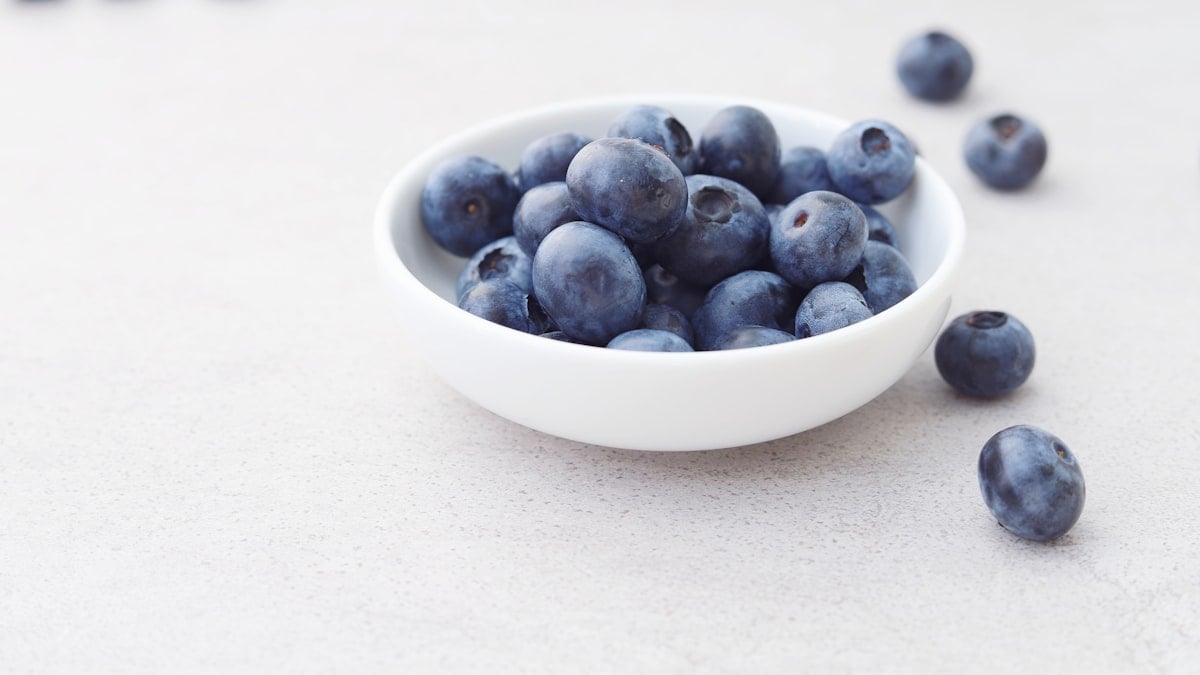 fresh blueberries in a white bowl