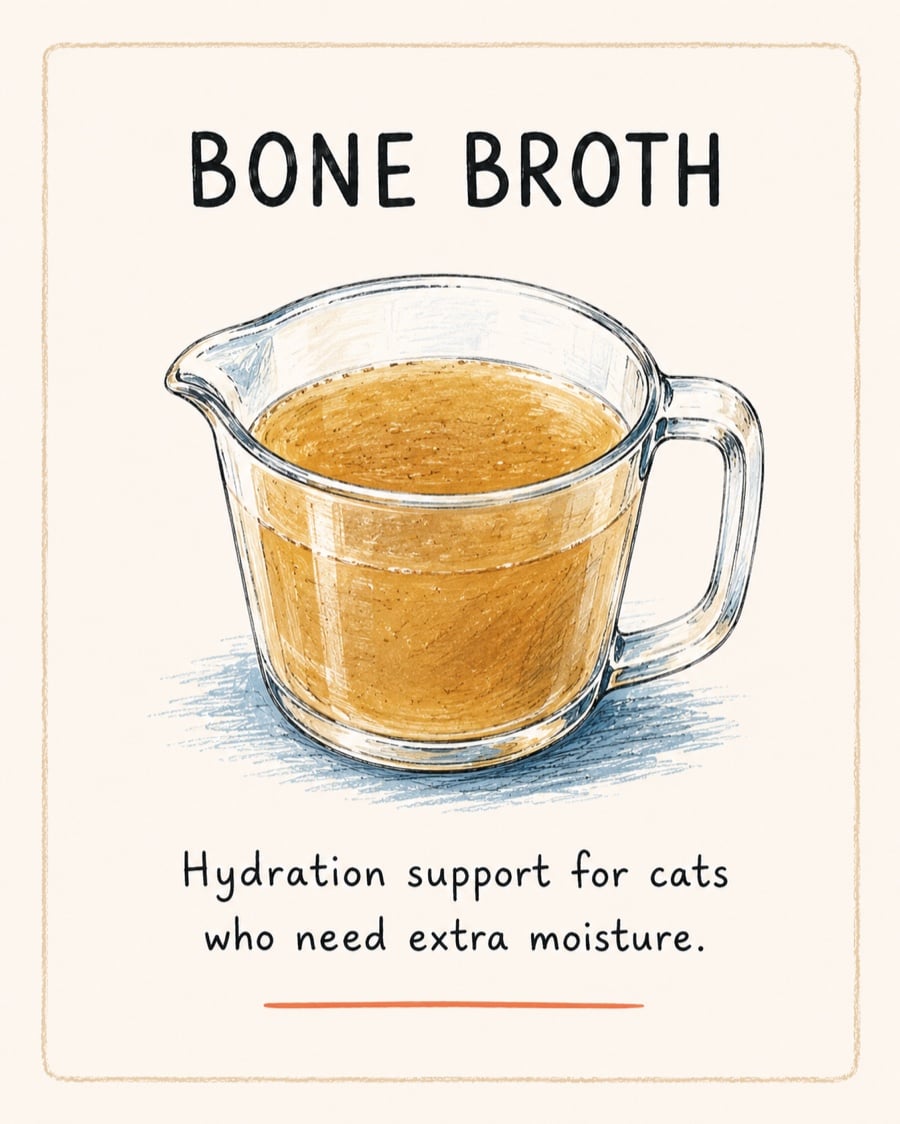 Illustration of a pitcher of bone broth, a hydration boost for cats who need extra moisture
