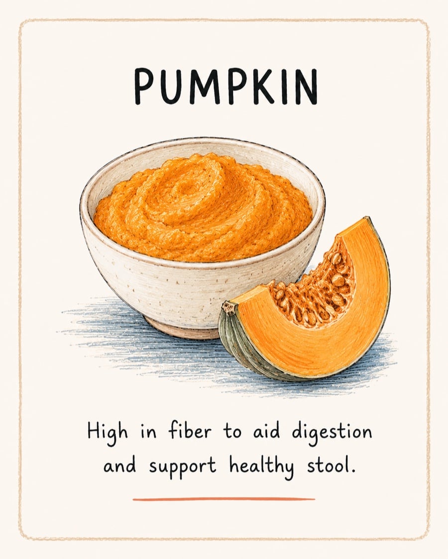 Illustration of a bowl of plain pumpkin puree, high in fiber to aid a cat's digestion