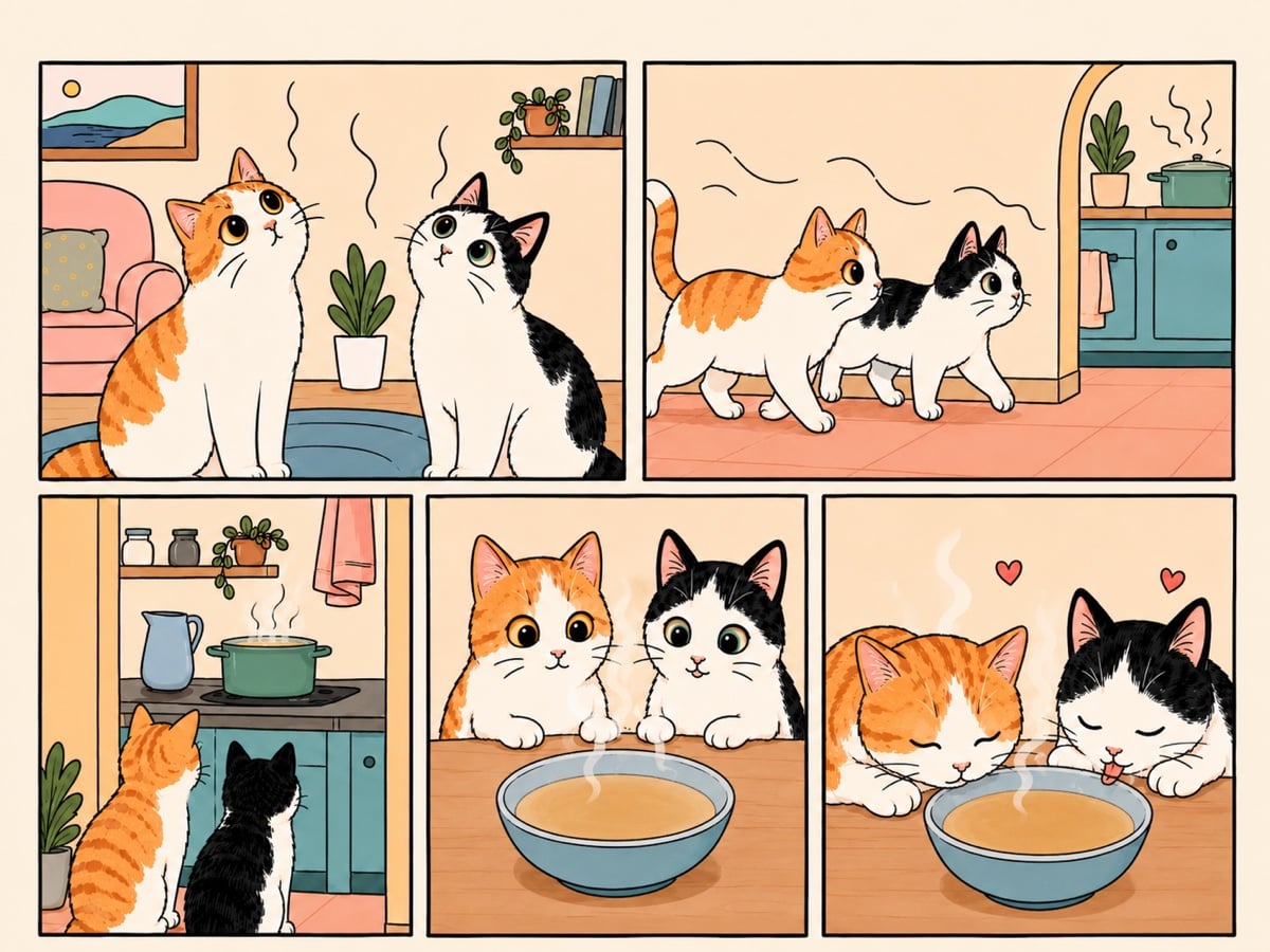Comic of Thelma and Louis discovering a warm bowl of bone broth and lapping it up