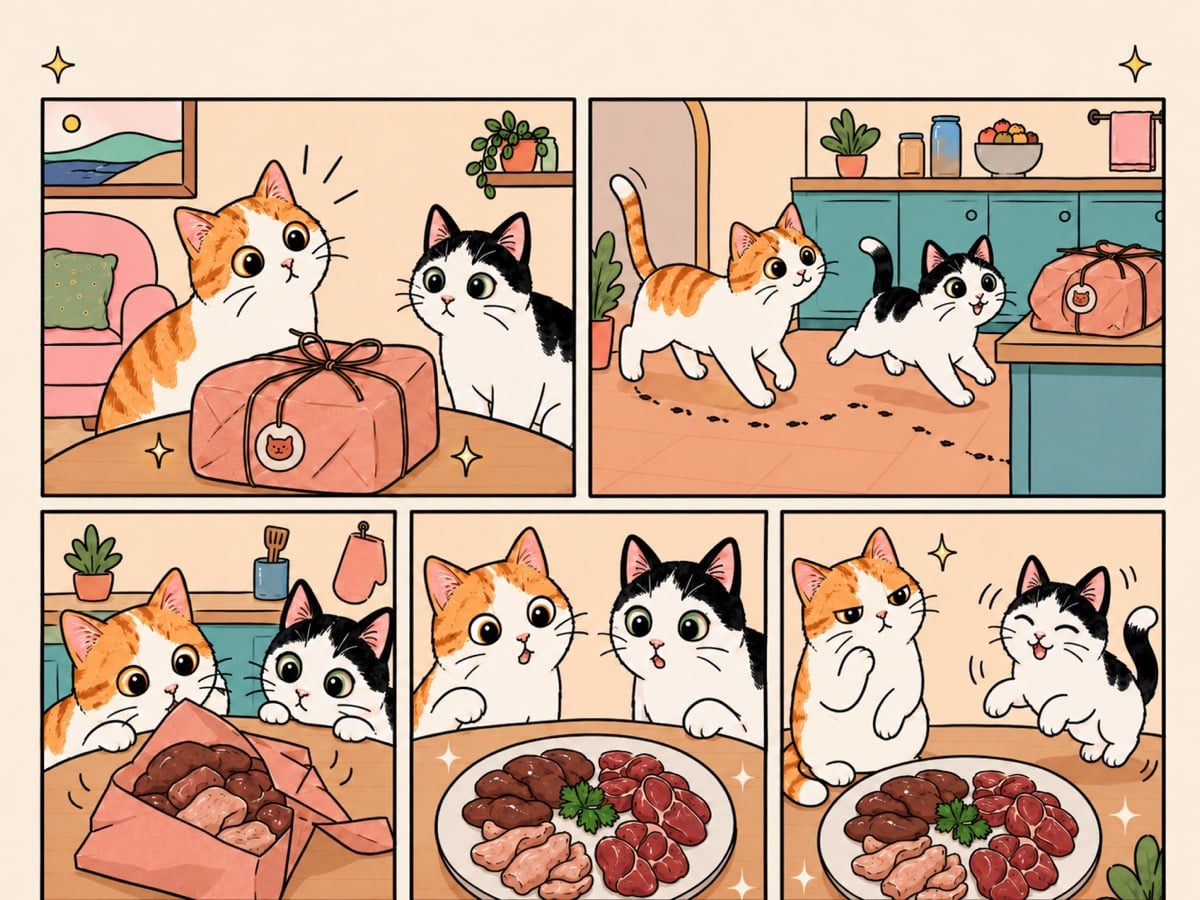 Comic of Thelma and Louis unwrapping a package of chicken hearts and going wild for them