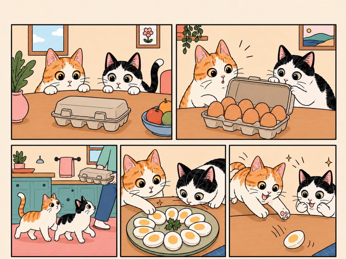Comic of Thelma and Louis investigating an egg carton and a plate of sliced cooked egg