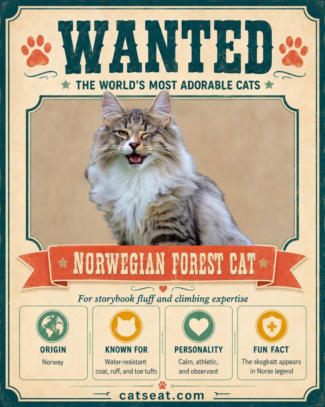 Wanted poster: Norwegian Forest Cat