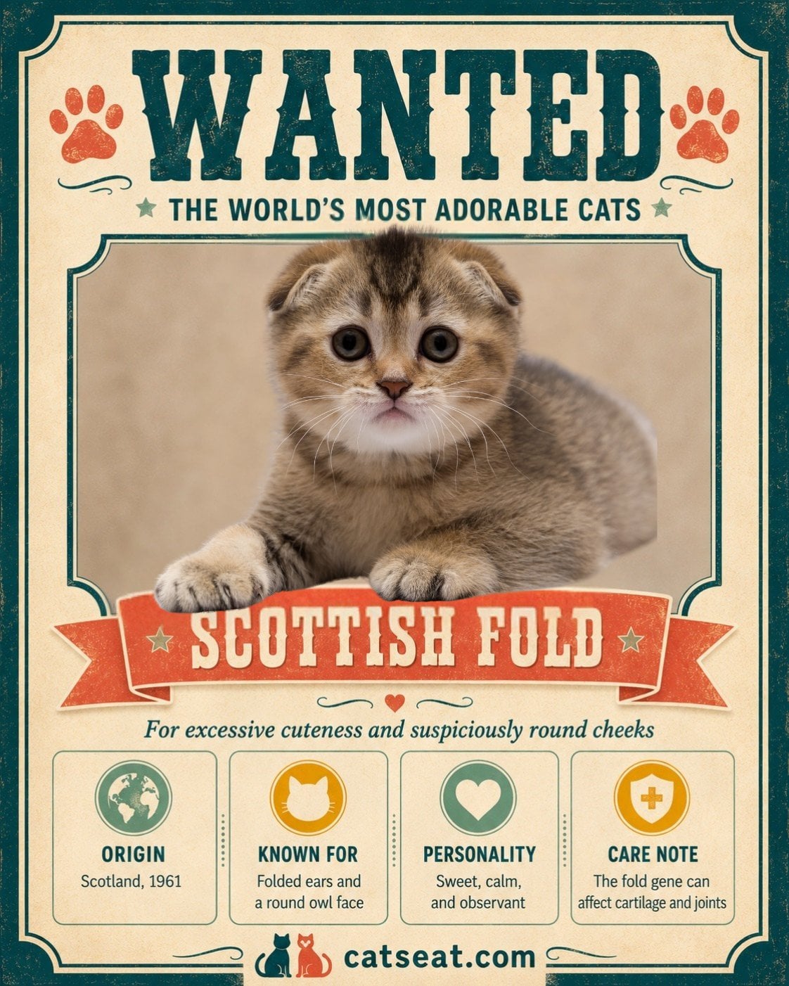 Wanted poster: Scottish Fold