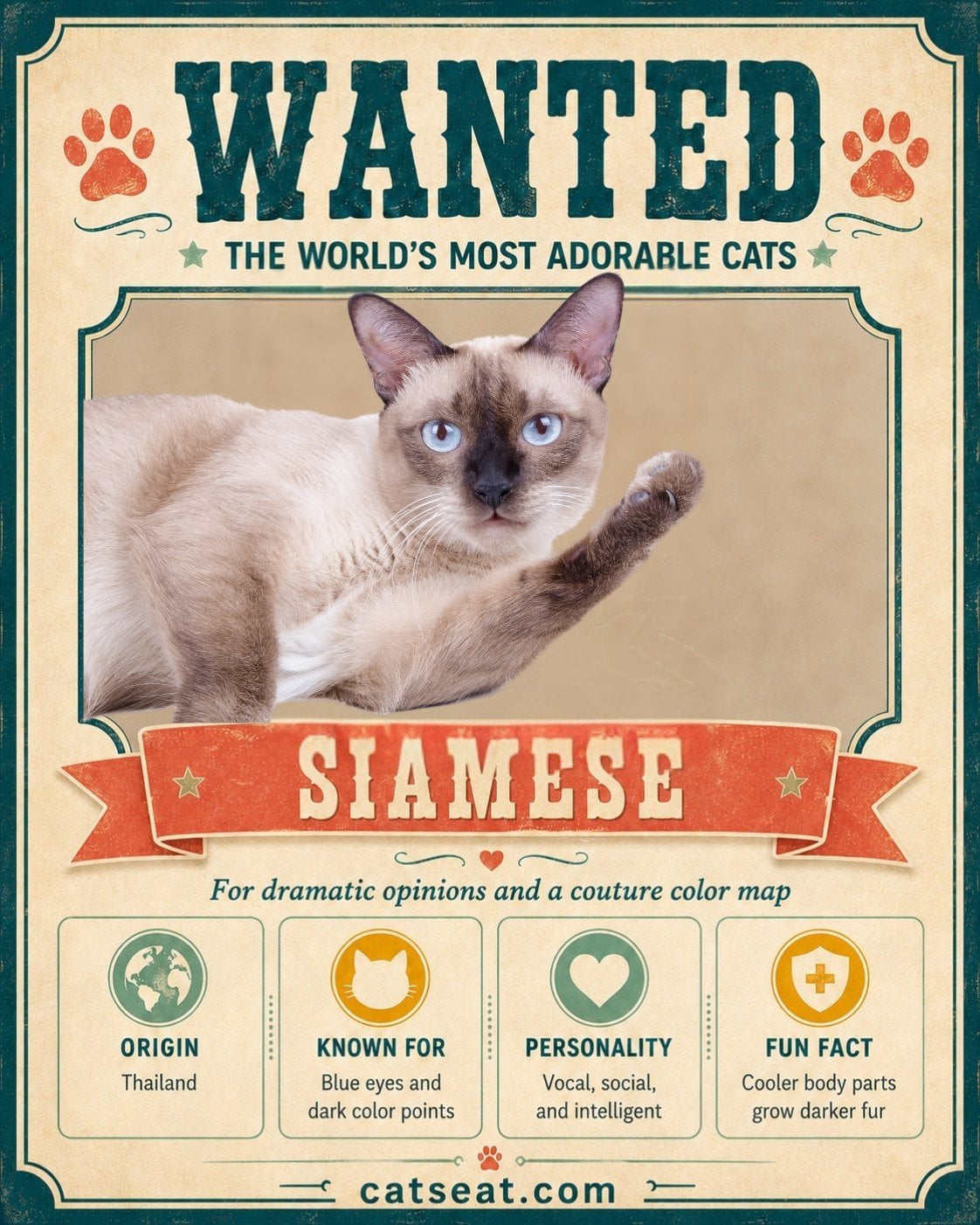 Wanted poster: Siamese
