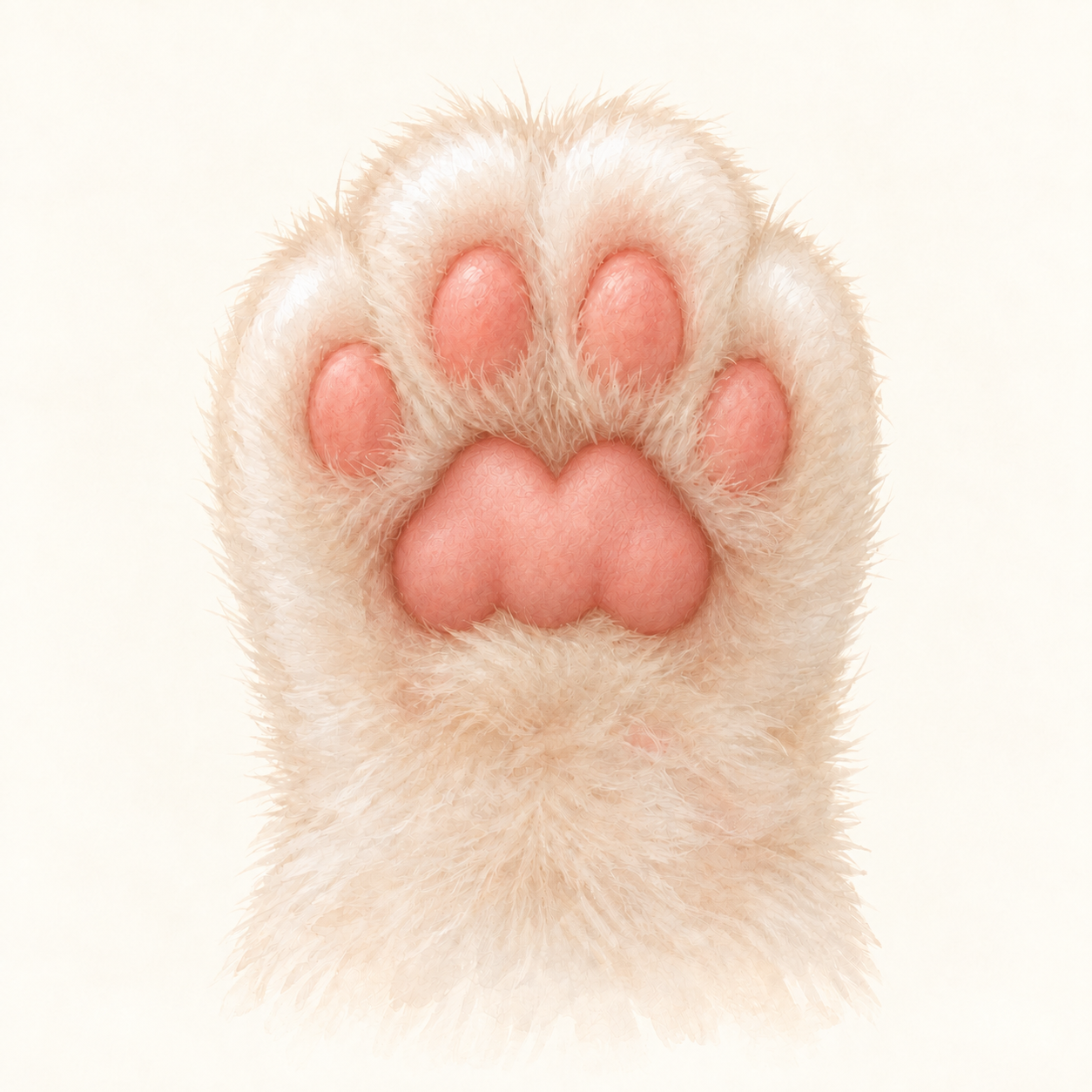 Illustration of a cat paw with a heart-like notch along the top edge of its pink central pad.