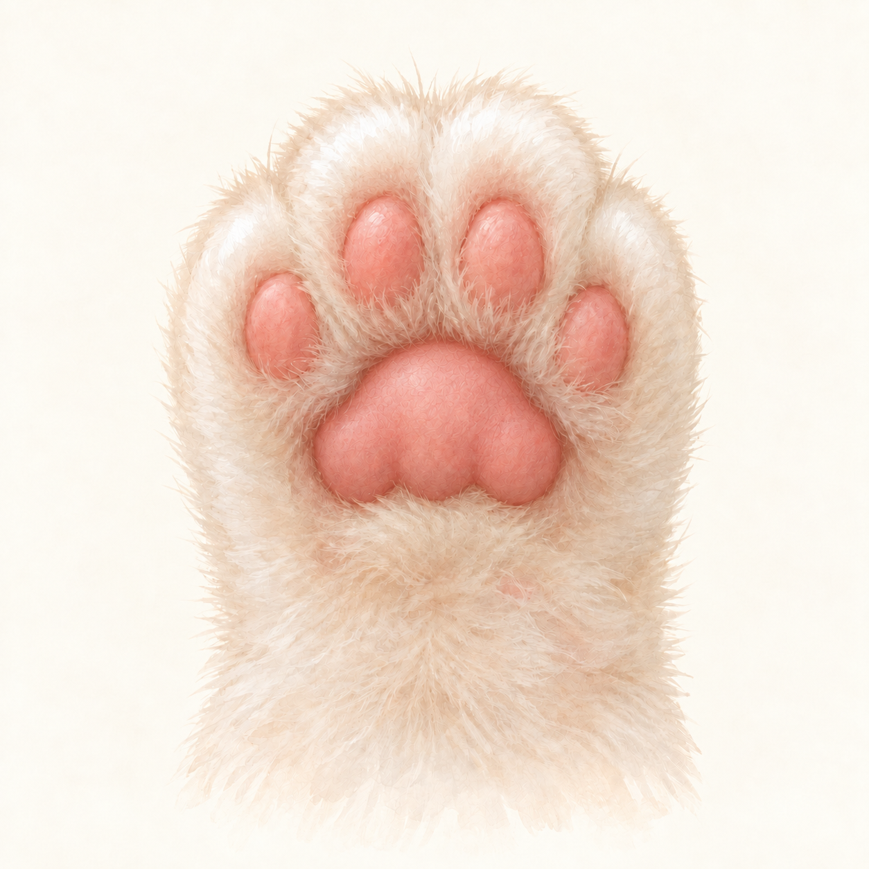 Illustration of a cat paw with a smooth rounded top edge on its pink central pad.