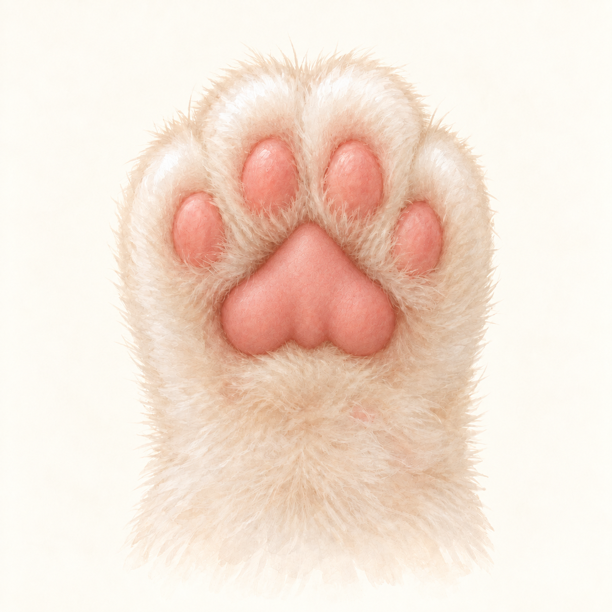 Illustration of a cat paw with a triangular peak on the top edge of its pink central pad.